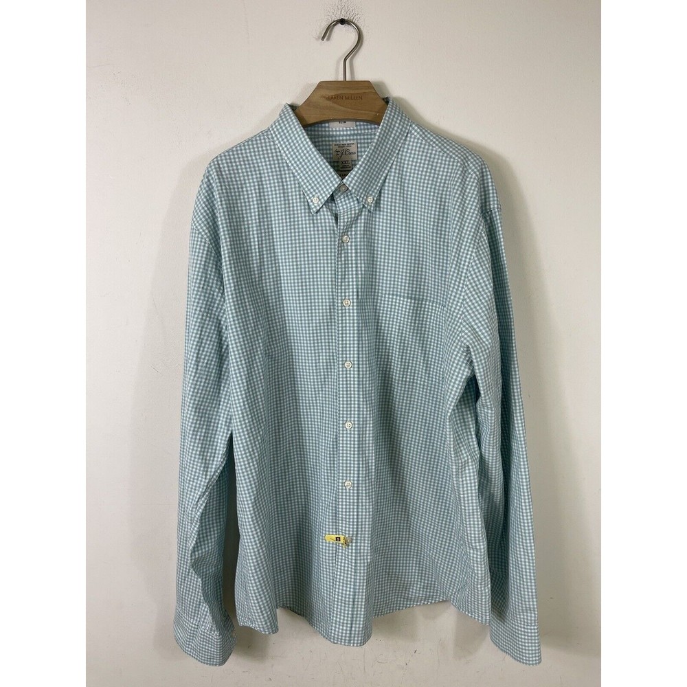 J Crew Mens Secret Wash Shirting Button Shirt Slim Fit Green Gingham Sz 2XL XXL